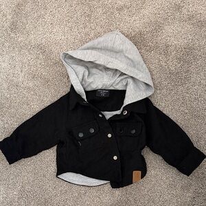 Little Bipsy Black Corduroy Jacket with Gray Hood